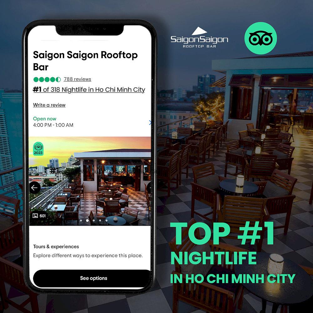Proudly standing at the top, Saigon Saigon Rooftop Bar is Tripadvisor’s #1 bar in Ho Chi Minh City